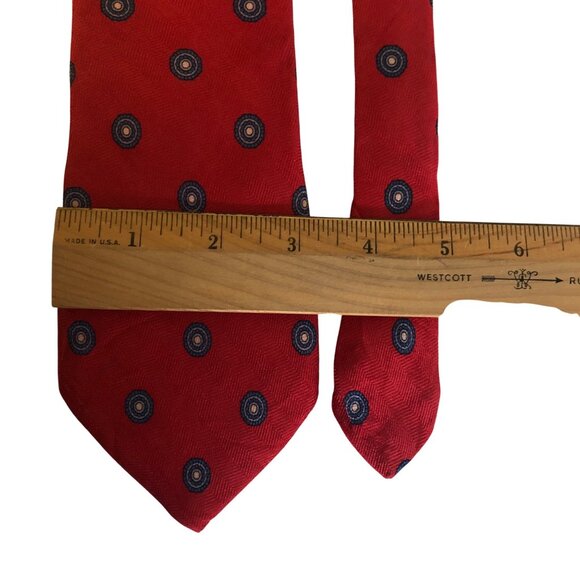 Kenneth Gordon Silk Tie Red Geometric Hand Printed in Italy Mens Necktie Office - Picture 3 of 7